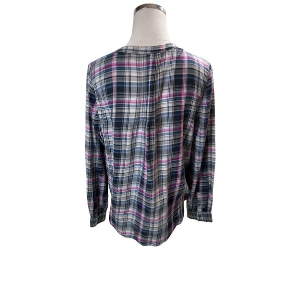 Joie Top Women's Size Large Blue Purple Plaid 100% Cotton Button Up - Picture 3 of 6